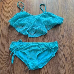 OP Women's Soft Green Crochet Flounce Bikini Set